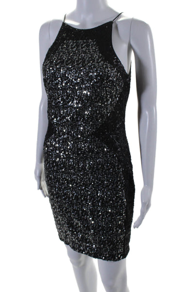 Dress the Population Women's Sleeveless Fitted Sequin Mini Dress Black Size M