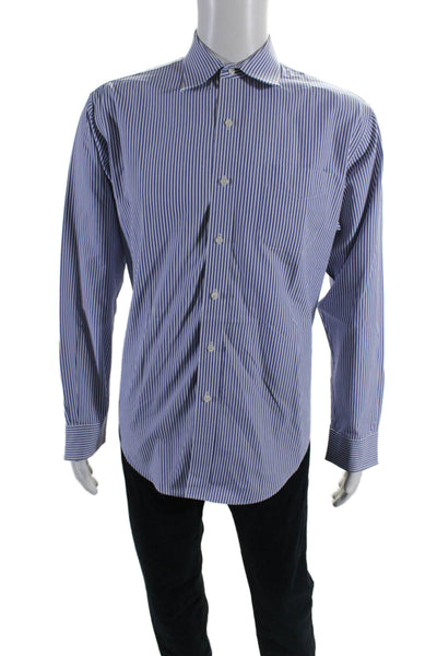 Lauren Ralph Lauren Womens Cotton Blue Striped Long Sleeve Dress Shirt Size 16