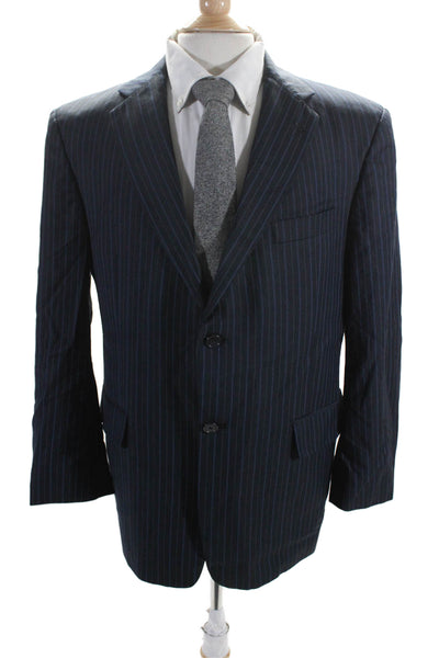 Hart Schaffner Marx Mens Striped Collared Long Sleeve Blazer Navy Size EUR 42S