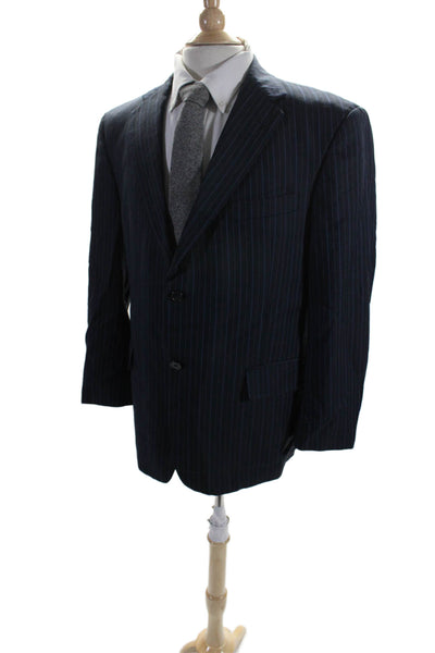 Hart Schaffner Marx Mens Striped Collared Long Sleeve Blazer Navy Size EUR 42S