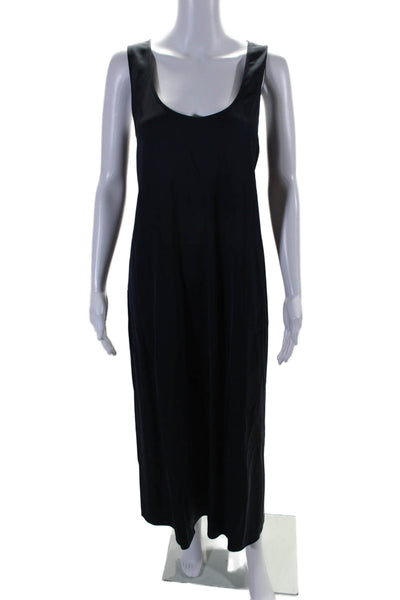 Vince Women's Scoop Neck Sleeveless Satin Midi Dress Navy Size L