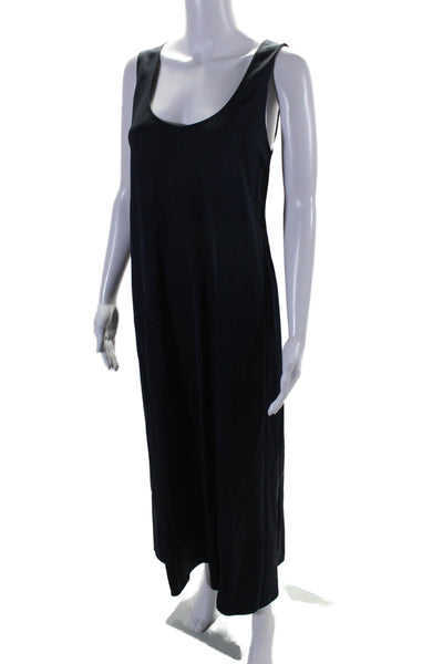 Vince Women's Scoop Neck Sleeveless Satin Midi Dress Navy Size L