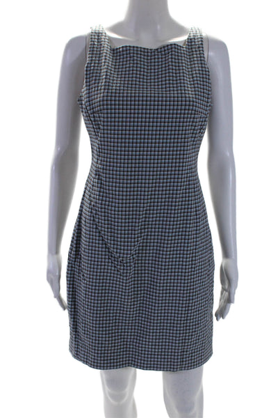 Theory Womens Brown Blue Plaid Square Neck Sleeveless Shift Dress Size 8