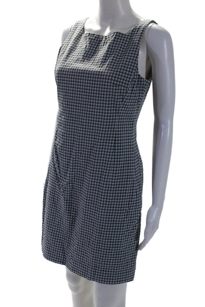 Theory Womens Brown Blue Plaid Square Neck Sleeveless Shift Dress Size 8