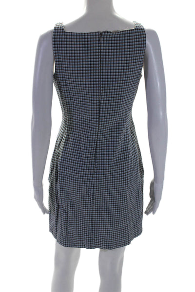 Theory Womens Brown Blue Plaid Square Neck Sleeveless Shift Dress Size 8