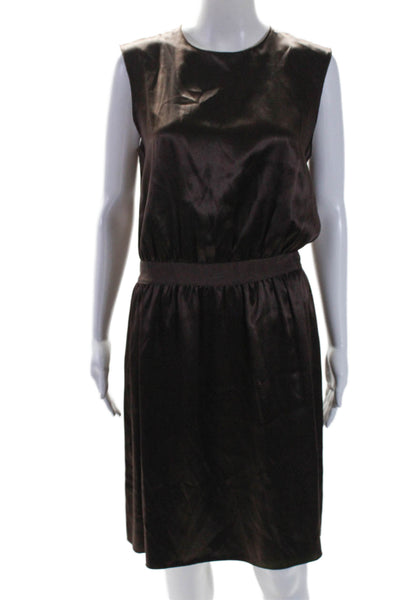 Joseph Womens Silk Dark Brown Crew Neck Sleeveless Shift Dress Size 40