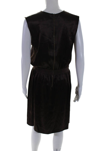 Joseph Womens Silk Dark Brown Crew Neck Sleeveless Shift Dress Size 40