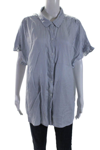 Beach Lunch Lounge Womens Button Front Striped Collar Shirt White Blue Size XL