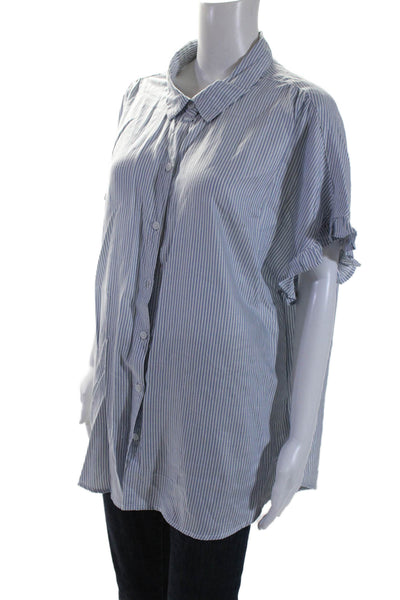 Beach Lunch Lounge Womens Button Front Striped Collar Shirt White Blue Size XL