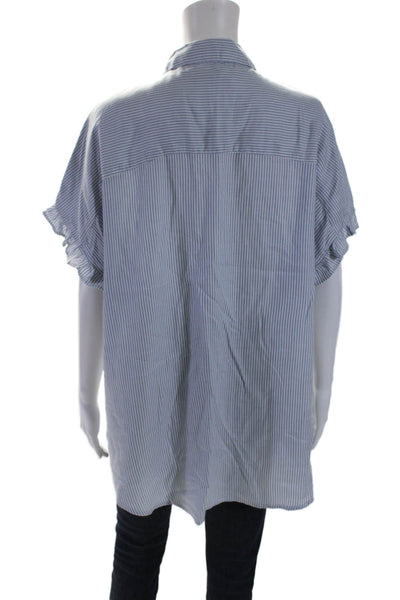 Beach Lunch Lounge Womens Button Front Striped Collar Shirt White Blue Size XL