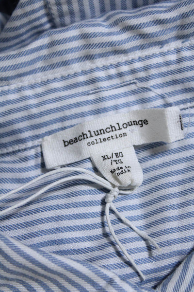 Beach Lunch Lounge Womens Button Front Striped Collar Shirt White Blue Size XL