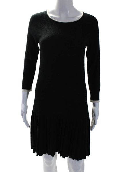 Shoshanna Womens Merino Wool Pleated Hem Drop Waist Sweater Dress Black Size S