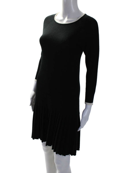 Shoshanna Womens Merino Wool Pleated Hem Drop Waist Sweater Dress Black Size S