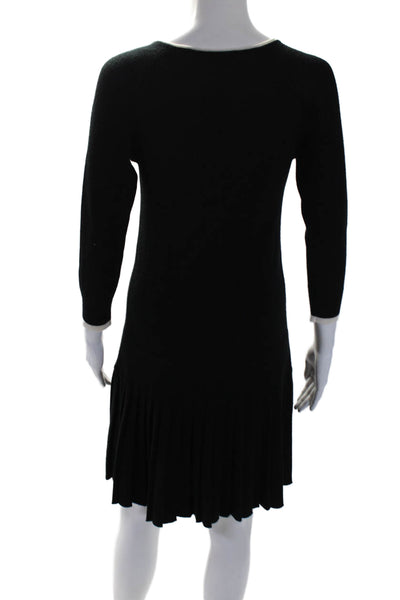 Shoshanna Womens Merino Wool Pleated Hem Drop Waist Sweater Dress Black Size S