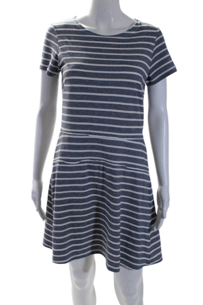 Sail To Sable Womens Striped Short Sleeve Zipped Fit & Flare Dress Blue Size S