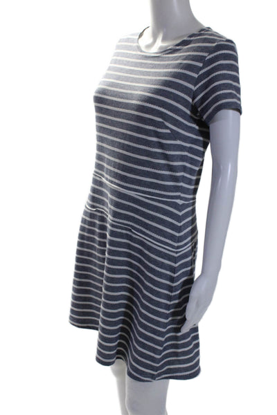 Sail To Sable Womens Striped Short Sleeve Zipped Fit & Flare Dress Blue Size S