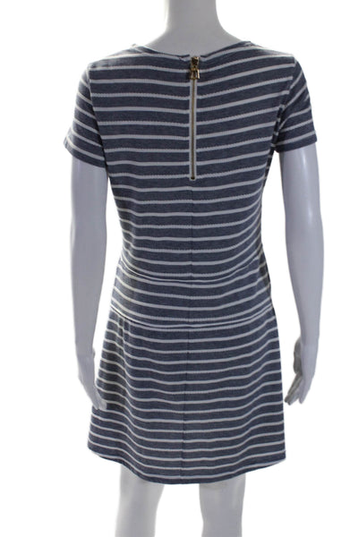 Sail To Sable Womens Striped Short Sleeve Zipped Fit & Flare Dress Blue Size S