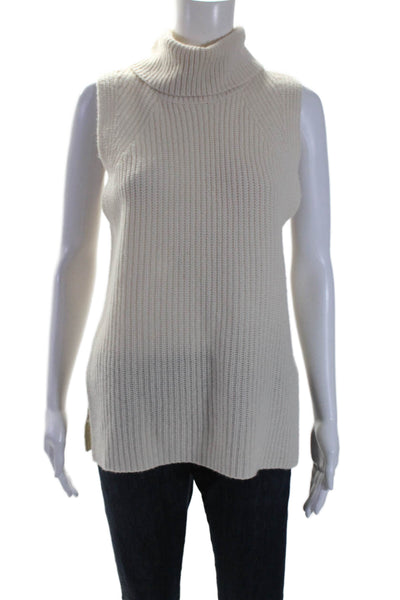 360 Cashmere Womens Cashmere Ribbed Textured Turtleneck Sweater White Size M