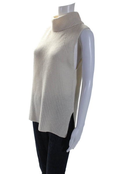 360 Cashmere Womens Cashmere Ribbed Textured Turtleneck Sweater White Size M