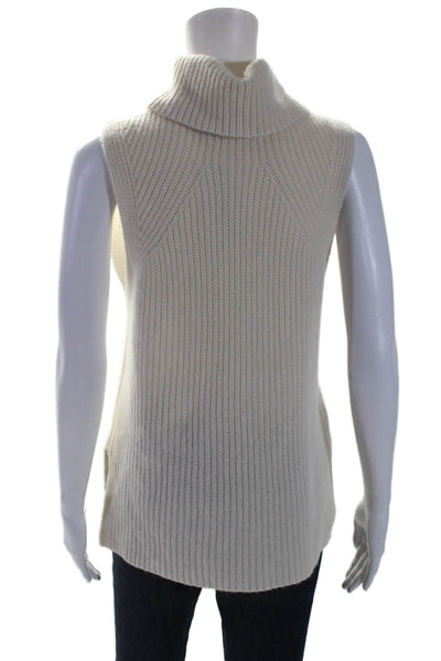 360 Cashmere Womens Cashmere Ribbed Textured Turtleneck Sweater White Size M