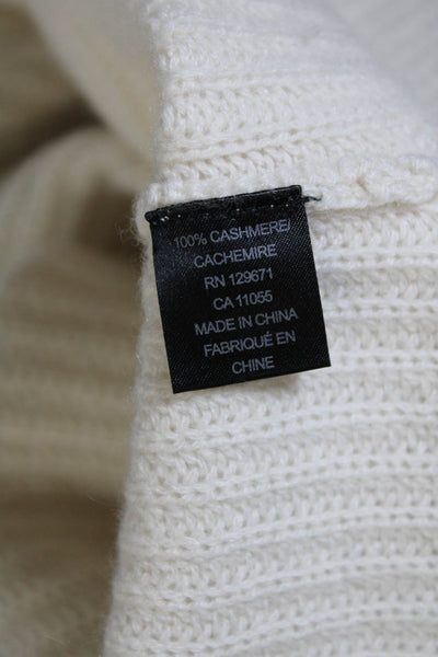 360 Cashmere Womens Cashmere Ribbed Textured Turtleneck Sweater White Size M