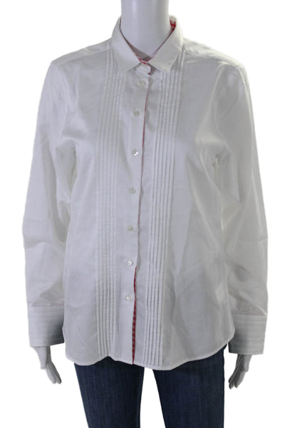 Algo Womens Long Sleeve Collared Button Down Pleated Dress Shirt White Size 40