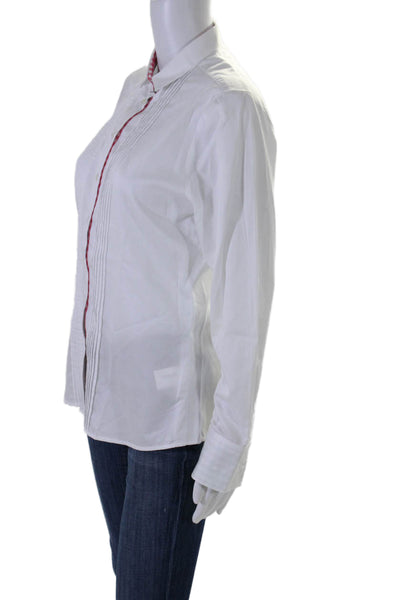 Algo Womens Long Sleeve Collared Button Down Pleated Dress Shirt White Size 40