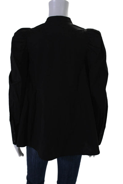 Psophia Womens Long Puff Sleeve Half Button Down Blouse Black Size XS