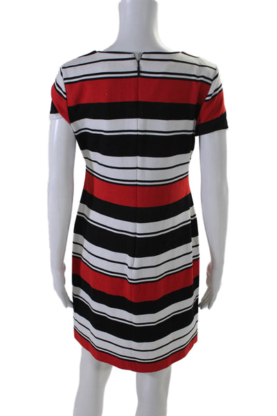 Karl Lagerfeld Womens White Multi Striped Short Sleeve Shirt Dress Size 6