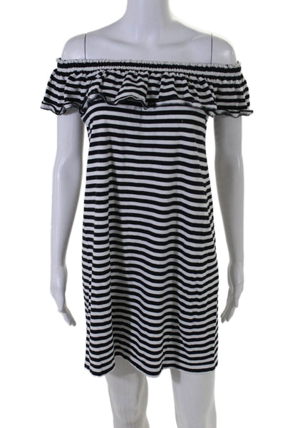 Broome Street X Kate Spade Womens Black Striped Off Shoulder A-line Dress Size S