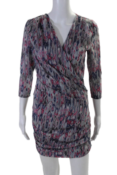 IRO Womens Multicolor Silk Printed V-Neck Long Sleeve Bodycon Dress Size 0