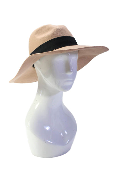 Michael Stars Womens Grosgrain Strap Wide Brim Trilby Hat Brown Wool One Size