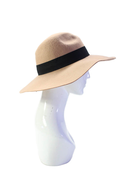 Michael Stars Womens Grosgrain Strap Wide Brim Trilby Hat Brown Wool One Size