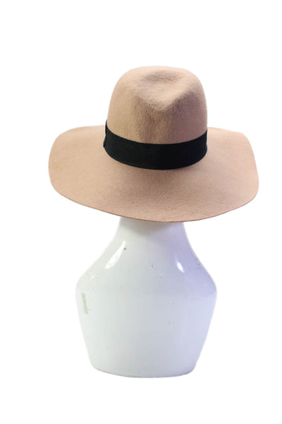 Michael Stars Womens Grosgrain Strap Wide Brim Trilby Hat Brown Wool One Size