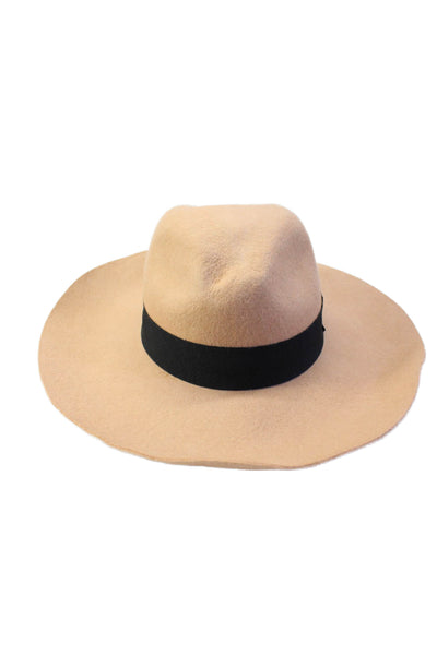 Michael Stars Womens Grosgrain Strap Wide Brim Trilby Hat Brown Wool One Size