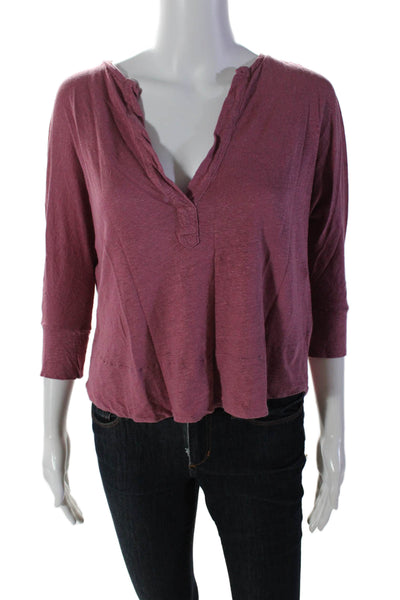 Ba&Sh Womens Linen V-Neck Pullover Casual 3/4 Sleeve Blouse T-Shirt Pink Size 0