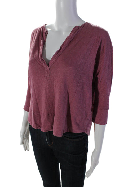 Ba&Sh Womens Linen V-Neck Pullover Casual 3/4 Sleeve Blouse T-Shirt Pink Size 0