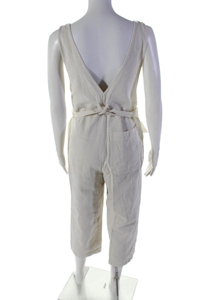 Alex Mill Womens Cotton V-Neck Buttoned Belted Slip-On Jumpsuit Beige Size XS