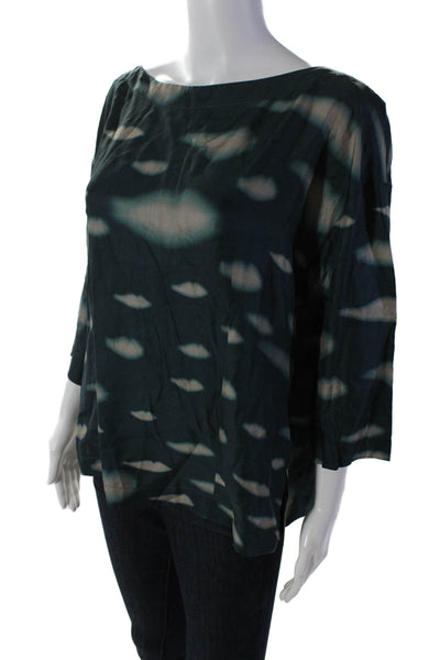 Sonia Rykiel Womens Dark Green Printed Boat Neck 3/4 Sleeve Blouse Top Size L