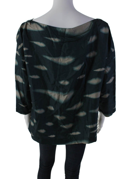 Sonia Rykiel Womens Dark Green Printed Boat Neck 3/4 Sleeve Blouse Top Size L