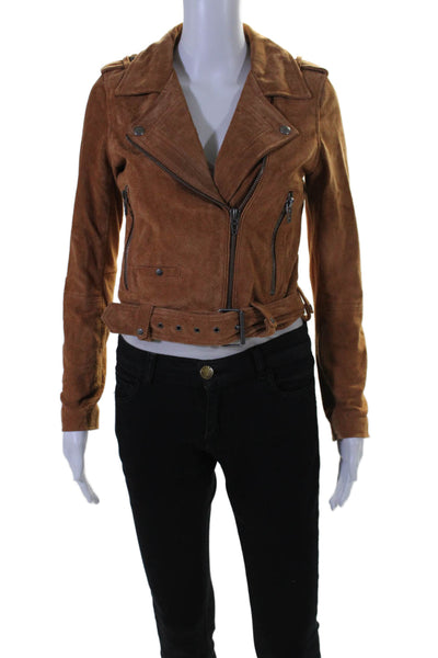 Blank NYC Women's Collared Long Sleeves Suede Moto Jacket Brown Size XS