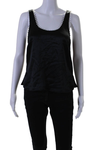 Cami NYC Women's Scoop Neck Sleeveless Pearl Trim Tank Top Black Size XS