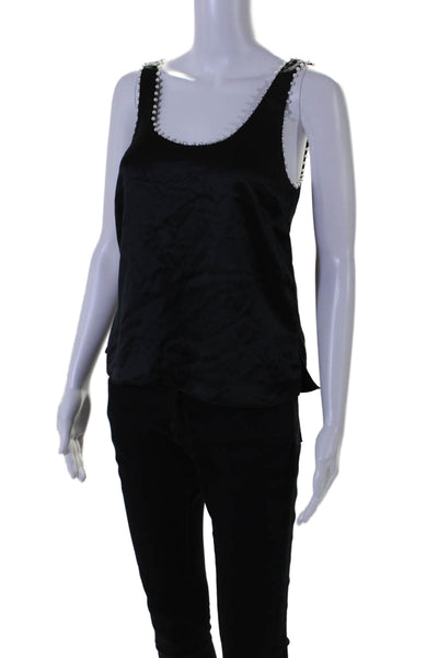 Cami NYC Women's Scoop Neck Sleeveless Pearl Trim Tank Top Black Size XS