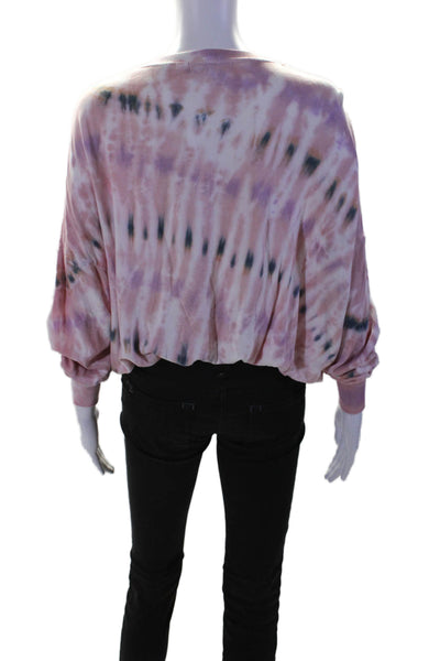 Young Fabulous & Broke Womens Cotton Fleece Tie Dye Print Shirt Pink Size XS