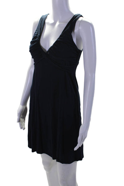 Velvet Womens Cotton Ruched Bodice V-Neck Sleeveless Mini Tank Dress Blue Size P