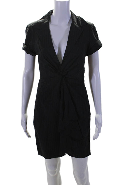 Nanette Lepore Womens Cotton Striped Print Ruffled Sheath Dress Black Size 2