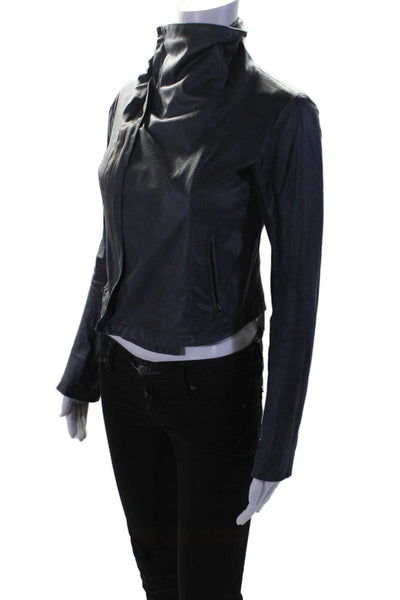 Georgie Womens Long Sleeve Front Zip Silk Light Jacket Navy Size Extra Small