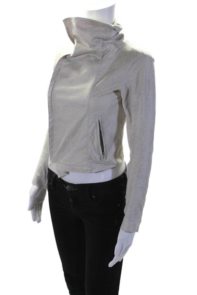 Georgie Womens Long Sleeve Front Zip Faux Leather Jacket White Gray Size XS