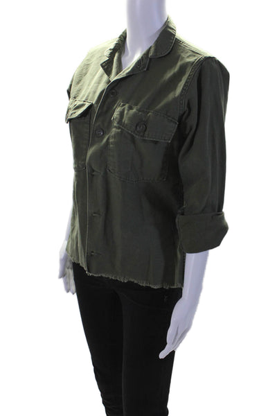 You The Brave Womens Button Front 3/4 Sleeve Collared Jacket Green Size XS