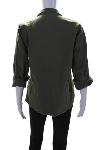 You The Brave Womens Button Front 3/4 Sleeve Collared Jacket Green Size XS